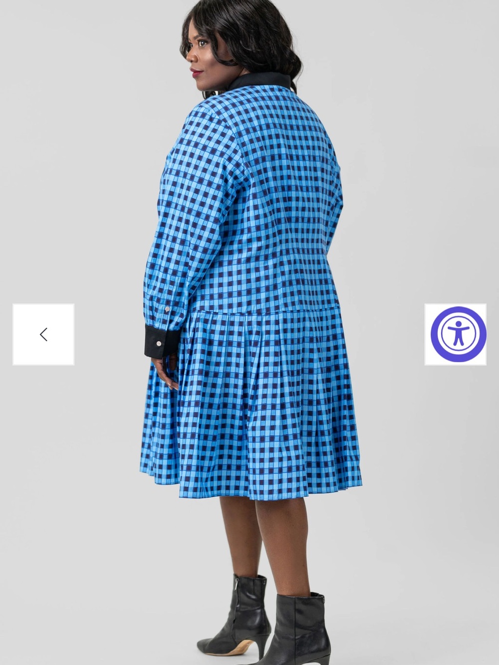 NWT De Loreta blue and black gingham drop waist 100% cotton midi dress, size 2X - Picture 5 of 7